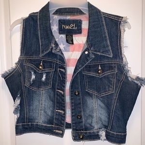 Distressed denim vest